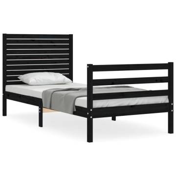 Black Bed Frame with Headboard 90x200 cm | Solid Wood Design