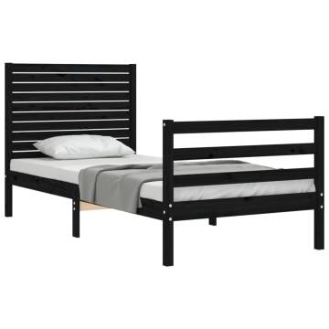 Black Bed Frame with Headboard 90x200 cm | Solid Wood Design