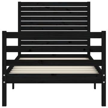 Black Bed Frame with Headboard 90x200 cm | Solid Wood Design