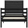 Black Bed Frame with Headboard 90x200 cm | Solid Wood Design