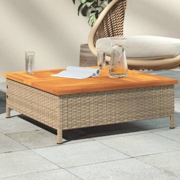 Beige Garden Table 70x70cm - Durable Rattan & Acacia Wood