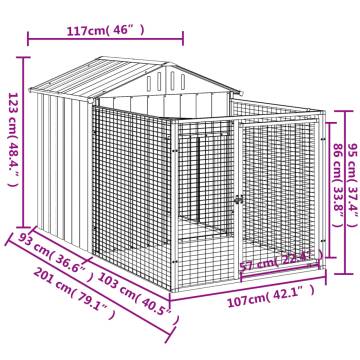 Durable Dog House with Run - Light Grey, 117x201 cm