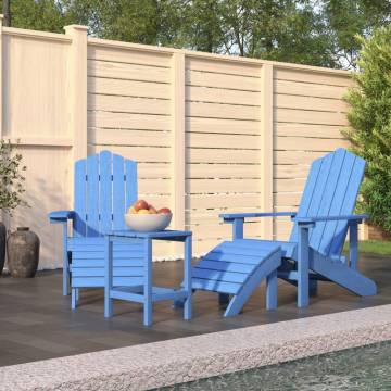 Aqua Blue Garden Adirondack Chairs Set with Footstool & Table