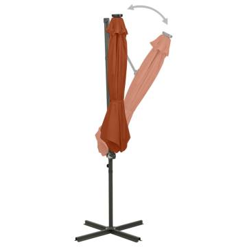 Terracotta Cantilever Umbrella with LED Lights - 300 cm