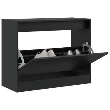 Compact Black Shoe Cabinet | Engineered Wood | Hipomarket