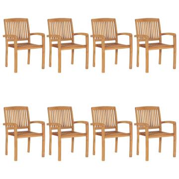 Stacking Garden Chairs 8 pcs Solid Teak Wood - Rustic Charm