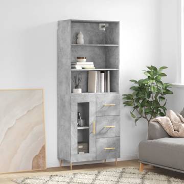 Stylish Highboard in Concrete Grey - 69.5x34x180 cm