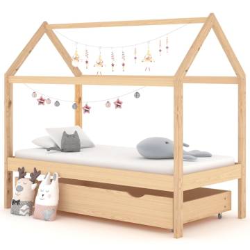 Kids Bed Frame with Drawer - Solid Pine Wood 80x160 cm