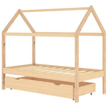 Kids Bed Frame with Drawer - Solid Pine Wood 80x160 cm