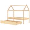 Kids Bed Frame with Drawer - Solid Pine Wood 80x160 cm