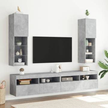 Stylish TV Cabinets with LED Lights - 2 pcs Concrete Grey