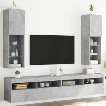 Stylish TV Cabinets with LED Lights - 2 pcs Concrete Grey