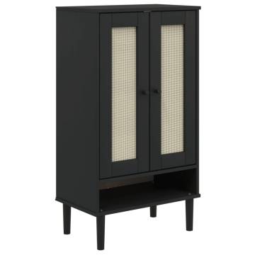 Shoe Cabinet SENJA Rattan Look Black - Stylish Storage Solution