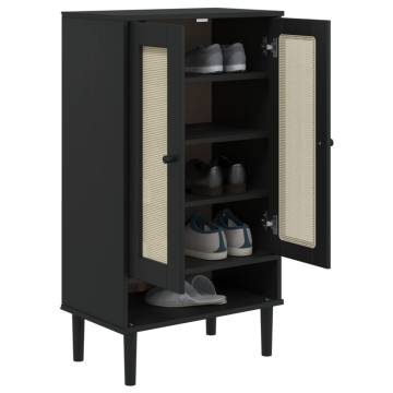 Shoe Cabinet SENJA Rattan Look Black - Stylish Storage Solution