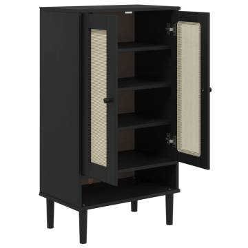 Shoe Cabinet SENJA Rattan Look Black - Stylish Storage Solution