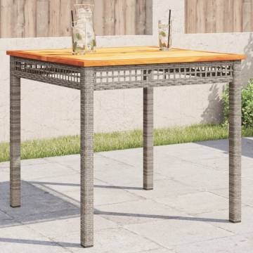 Garden Table Grey 80x80 cm - Poly Rattan & Acacia Wood