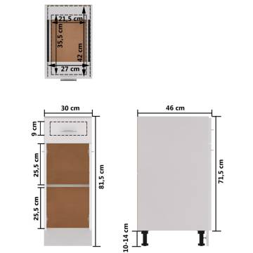 High Gloss White Drawer Bottom Cabinet - 30x46x81.5 cm