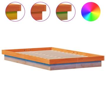 LED Bed Frame Wax Brown 140x190 cm - Solid Pine Wood