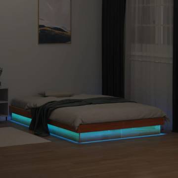 LED Bed Frame Wax Brown 140x190 cm - Solid Pine Wood