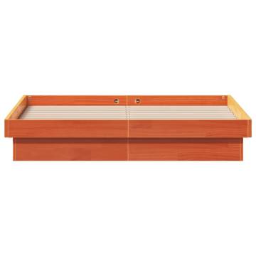 LED Bed Frame Wax Brown 140x190 cm - Solid Pine Wood