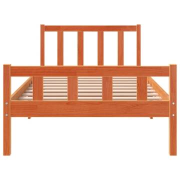 Solid Wood Pine Bed Frame with Headboard - Wax Brown 90x190 cm