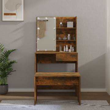 Dressing Table Set with LED in Smoked Oak | Hipomarket UK