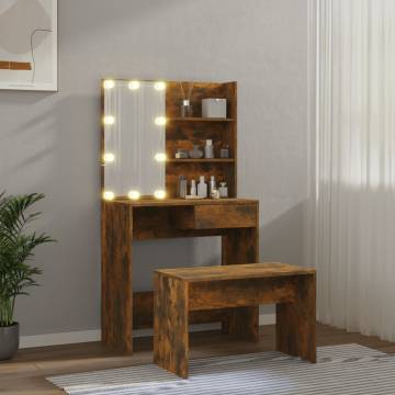 Dressing Table Set with LED in Smoked Oak | Hipomarket UK