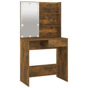 Dressing Table Set with LED in Smoked Oak | Hipomarket UK