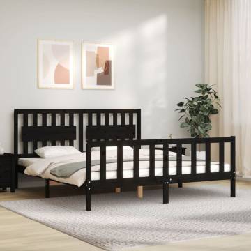 Black Super King Size Bed Frame with Headboard - Solid Wood