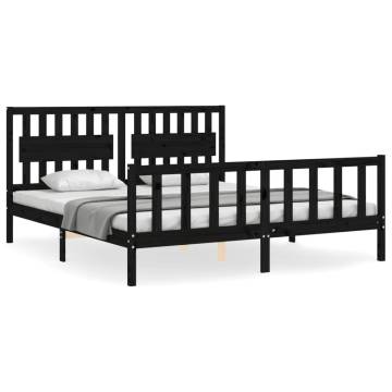 Black Super King Size Bed Frame with Headboard - Solid Wood