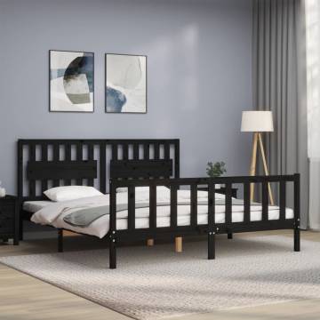 Black Super King Size Bed Frame with Headboard - Solid Wood