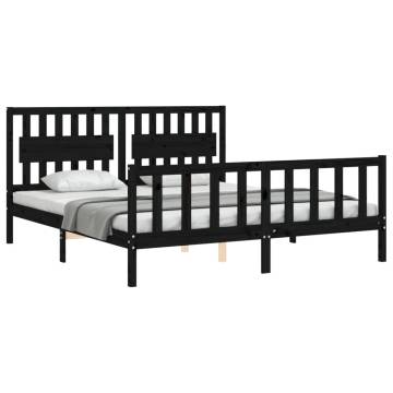 Black Super King Size Bed Frame with Headboard - Solid Wood