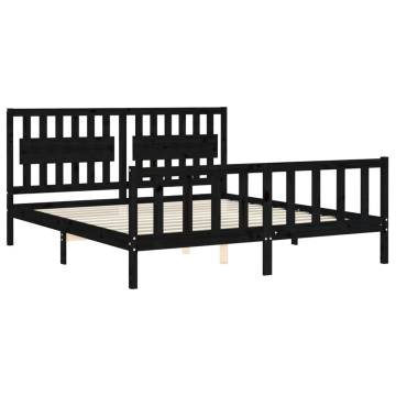 Black Super King Size Bed Frame with Headboard - Solid Wood