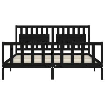 Black Super King Size Bed Frame with Headboard - Solid Wood