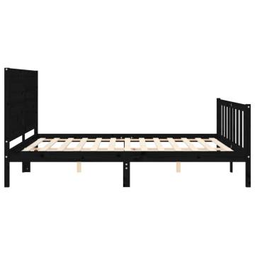 Black Super King Size Bed Frame with Headboard - Solid Wood