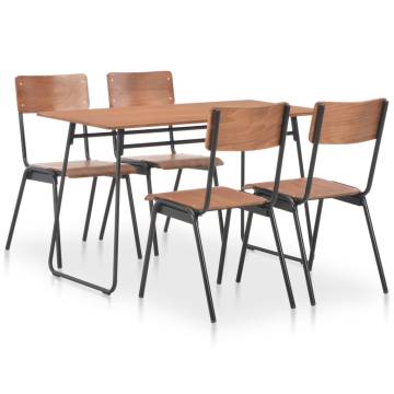 5 Piece Dining Set - Brown Solid Plywood & Steel | HipoMarket