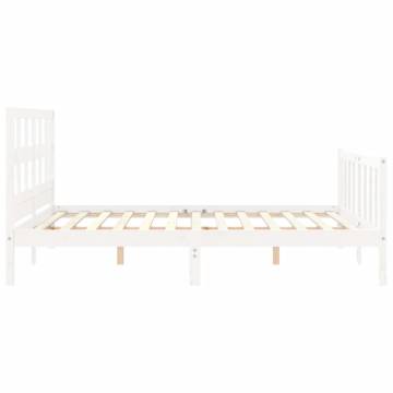 King Size White Bed Frame with Headboard - Solid Pine Wood