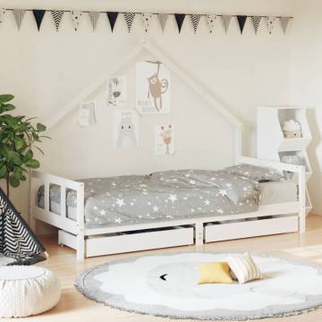 Kids Bed Frame with Drawers White 90x200 cm | Hipo Market