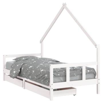 Kids Bed Frame with Drawers White 90x200 cm | Hipo Market