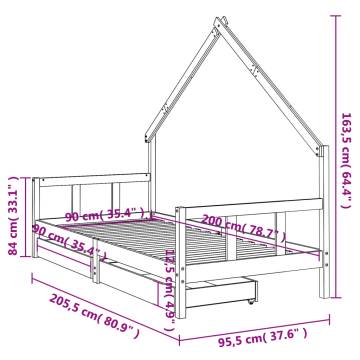 Kids Bed Frame with Drawers White 90x200 cm | Hipo Market