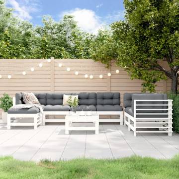 8 Piece Garden Lounge Set | White Solid Pine Wood Furniture