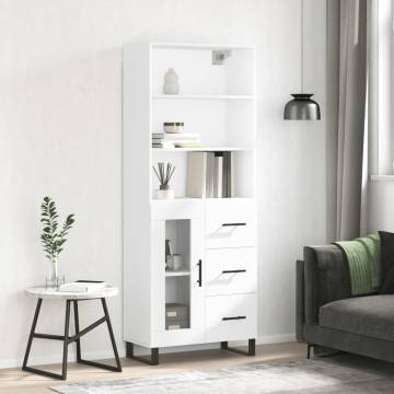 Stylish Highboard White 69.5x34x180 cm - Durable Engineered Wood