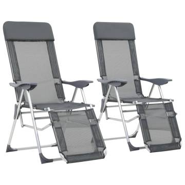 Folding Camping Chairs with Footrests - 2 pcs Grey Textilene