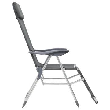 Folding Camping Chairs with Footrests - 2 pcs Grey Textilene