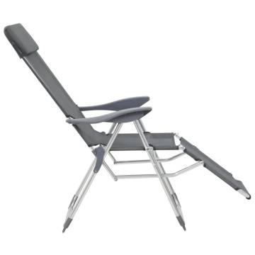 Folding Camping Chairs with Footrests - 2 pcs Grey Textilene