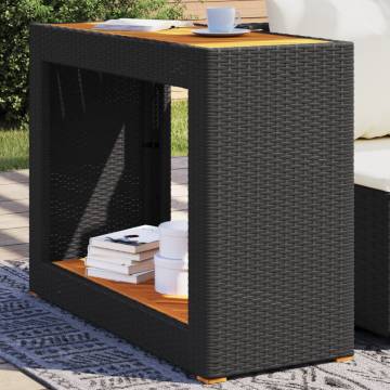 Garden Side Table with Wooden Top - Black 100x40x75 cm