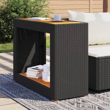 Garden Side Table with Wooden Top - Black 100x40x75 cm