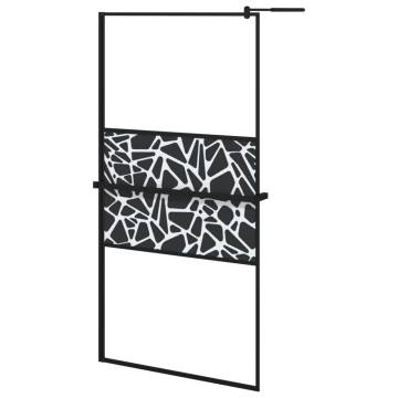 Walk-in Shower Wall with Shelf Black 100x195 cm - ESG Glass