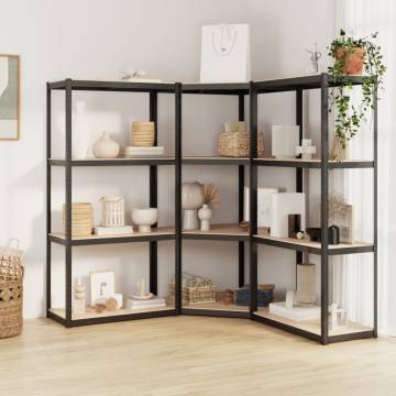 4-Layer Shelves - 3 pcs Anthracite Steel & Engineered Wood