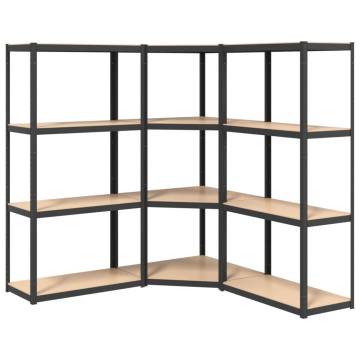 4-Layer Shelves - 3 pcs Anthracite Steel & Engineered Wood